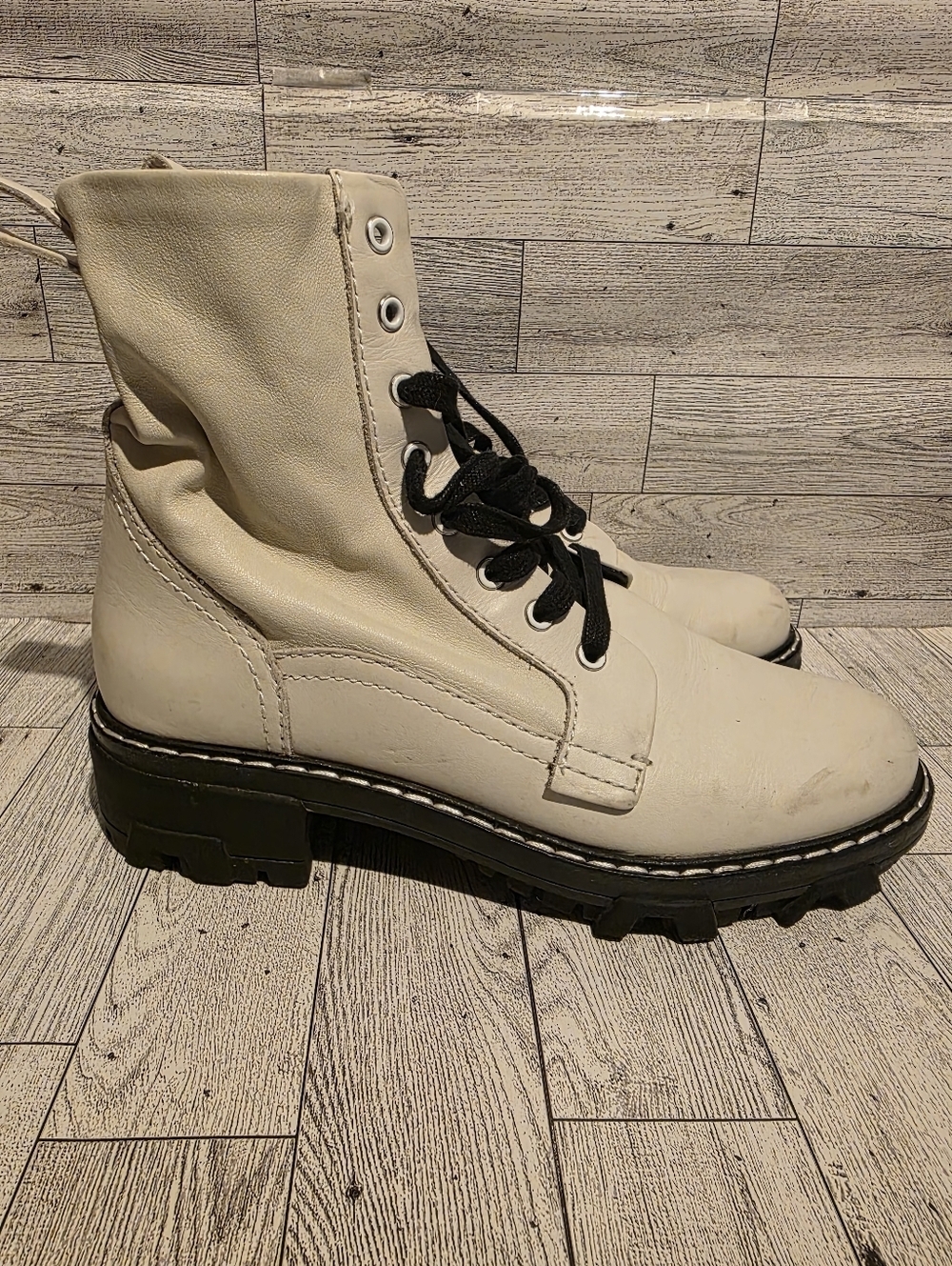 rag & bone Cream Lace-Up Combat Boots with Black Laces